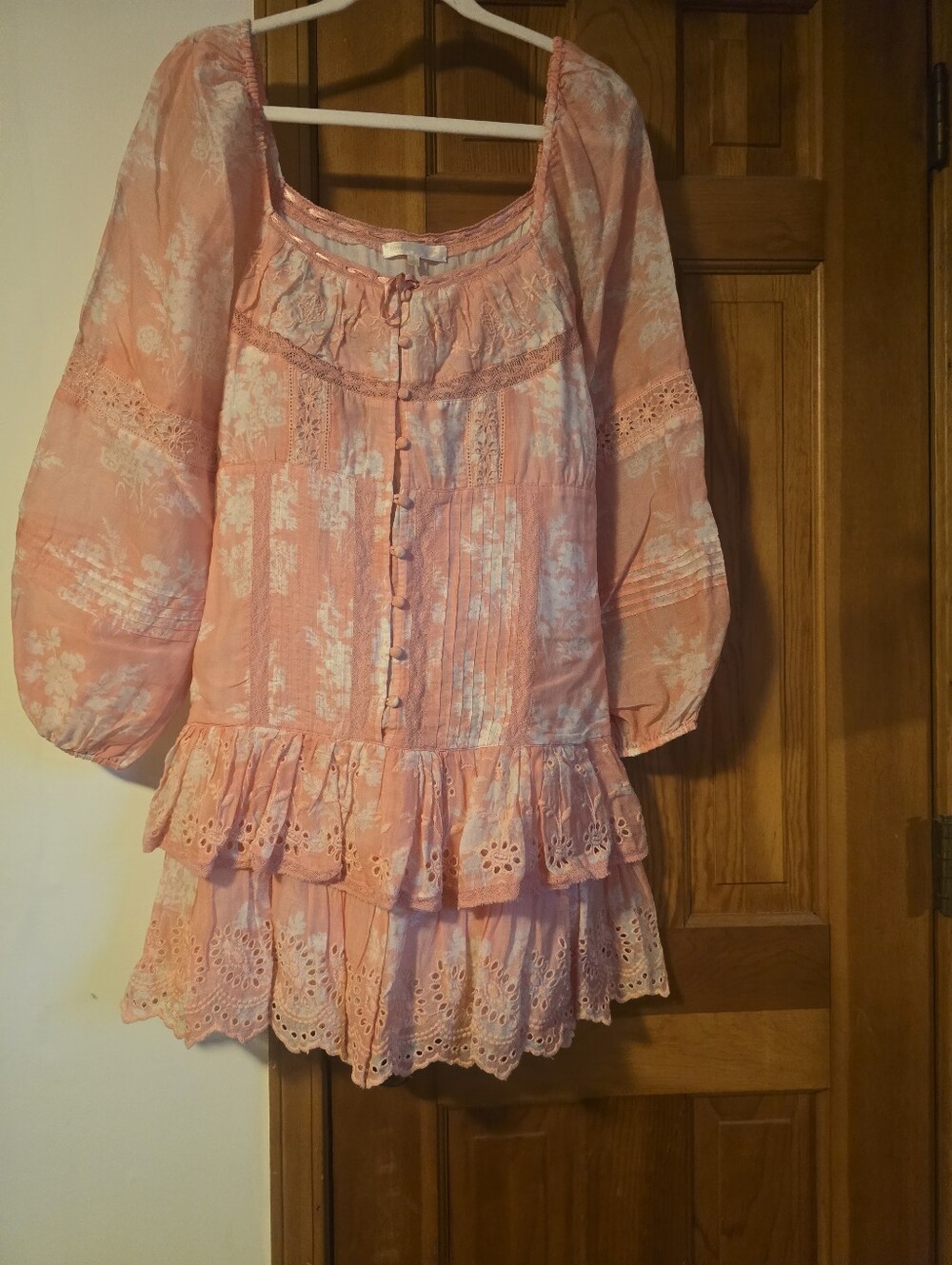 LoveShackFancy' Pink Floral Eyelet Ruffle Dress